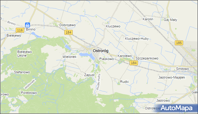 mapa Piaskowo gmina Ostroróg, Piaskowo gmina Ostroróg na mapie Targeo