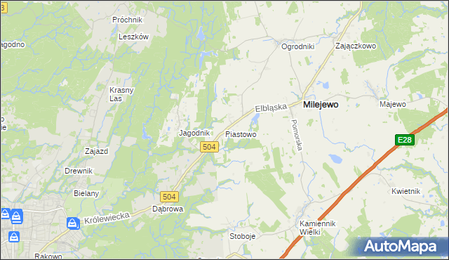 mapa Piastowo gmina Milejewo, Piastowo gmina Milejewo na mapie Targeo