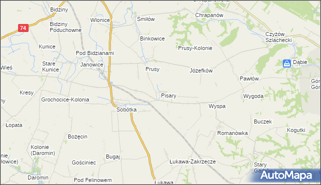 mapa Pisary gmina Ożarów, Pisary gmina Ożarów na mapie Targeo