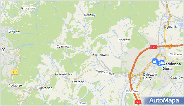 mapa Pisarzowice gmina Kamienna Góra, Pisarzowice gmina Kamienna Góra na mapie Targeo