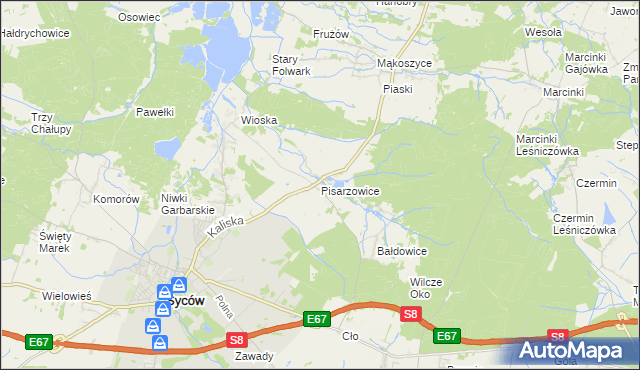 mapa Pisarzowice gmina Kobyla Góra, Pisarzowice gmina Kobyla Góra na mapie Targeo