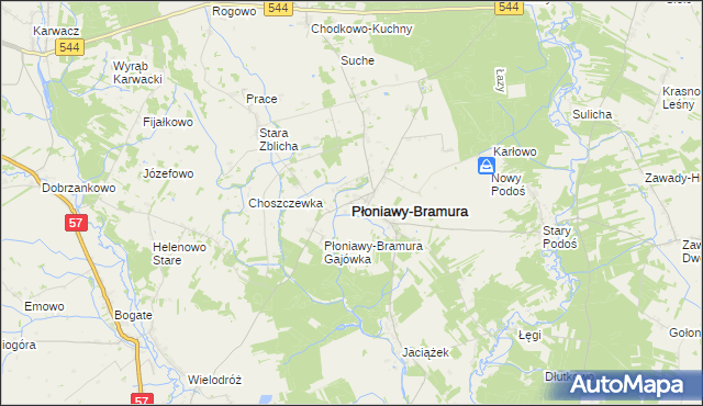 mapa Płoniawy-Bramura, Płoniawy-Bramura na mapie Targeo