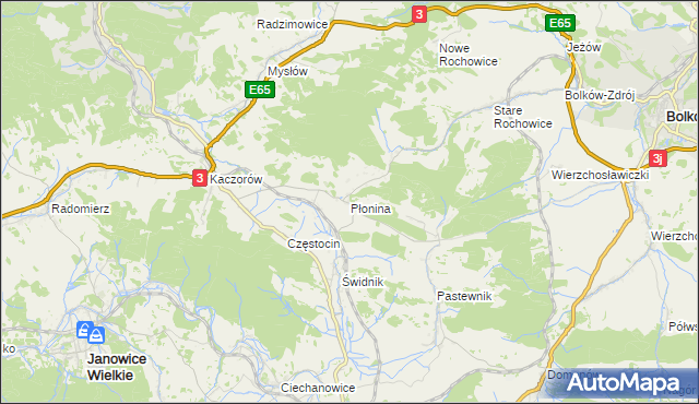 mapa Płonina gmina Bolków, Płonina gmina Bolków na mapie Targeo