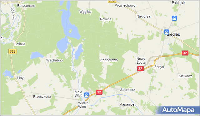 mapa Podborowo gmina Siedlec, Podborowo gmina Siedlec na mapie Targeo