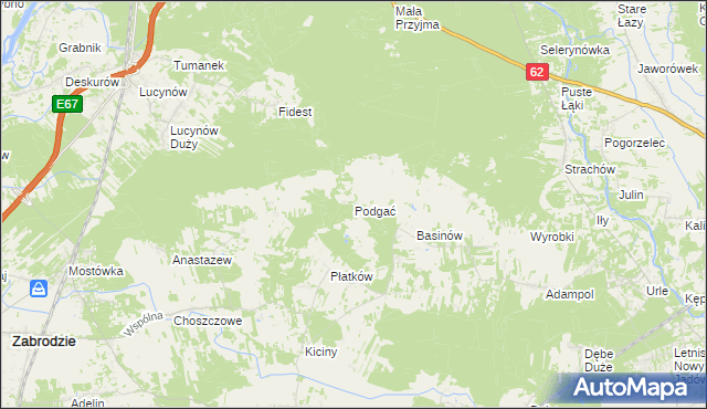 mapa Podgać gmina Zabrodzie, Podgać gmina Zabrodzie na mapie Targeo