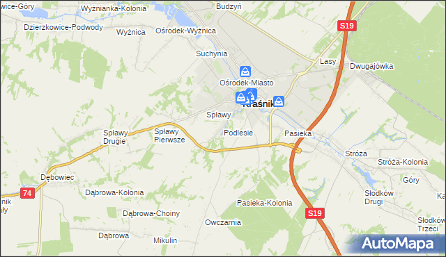 mapa Podlesie gmina Kraśnik, Podlesie gmina Kraśnik na mapie Targeo