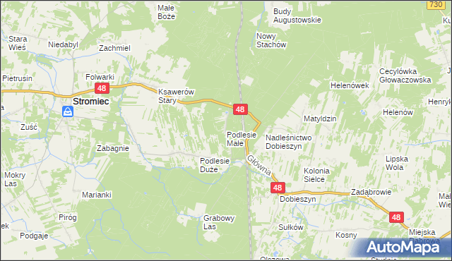 mapa Podlesie Małe gmina Stromiec, Podlesie Małe gmina Stromiec na mapie Targeo