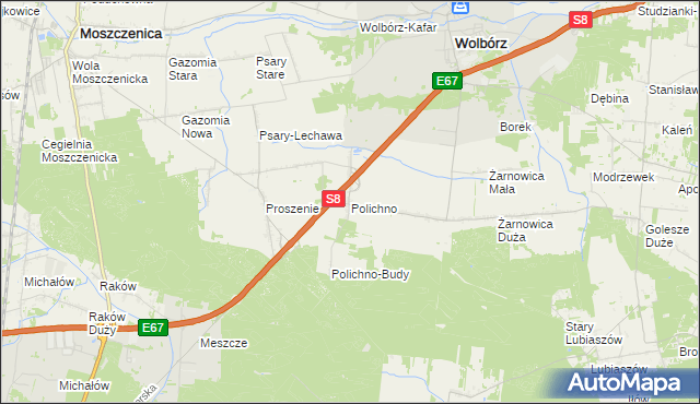 mapa Polichno gmina Wolbórz, Polichno gmina Wolbórz na mapie Targeo