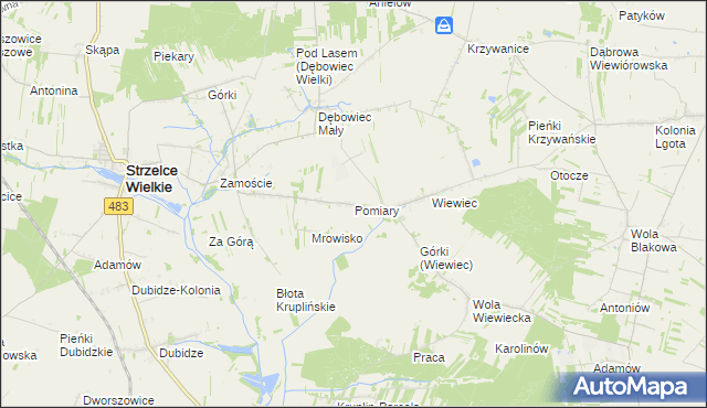 mapa Pomiary gmina Strzelce Wielkie, Pomiary gmina Strzelce Wielkie na mapie Targeo