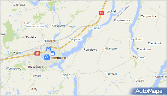 mapa Popielewo gmina Trzemeszno, Popielewo gmina Trzemeszno na mapie Targeo