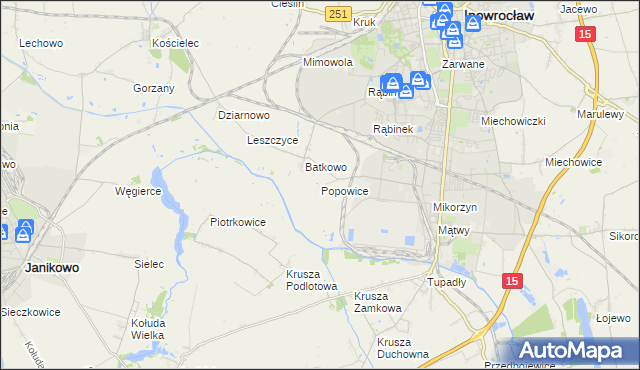 mapa Popowice gmina Inowrocław, Popowice gmina Inowrocław na mapie Targeo