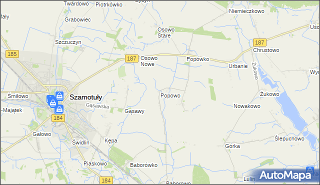 mapa Popowo gmina Oborniki, Popowo gmina Oborniki na mapie Targeo