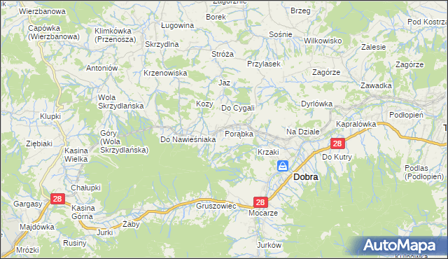 mapa Porąbka gmina Dobra, Porąbka gmina Dobra na mapie Targeo