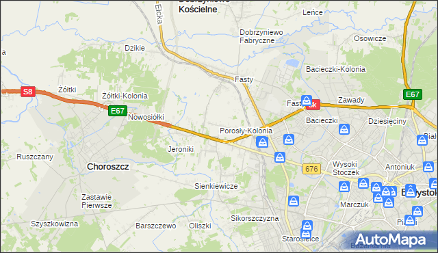 mapa Porosły-Kolonia, Porosły-Kolonia na mapie Targeo