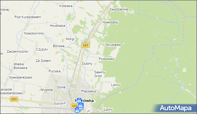 mapa Postołowo gmina Hajnówka, Postołowo gmina Hajnówka na mapie Targeo