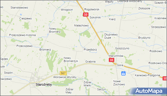 mapa Przedbórz gmina Staroźreby, Przedbórz gmina Staroźreby na mapie Targeo
