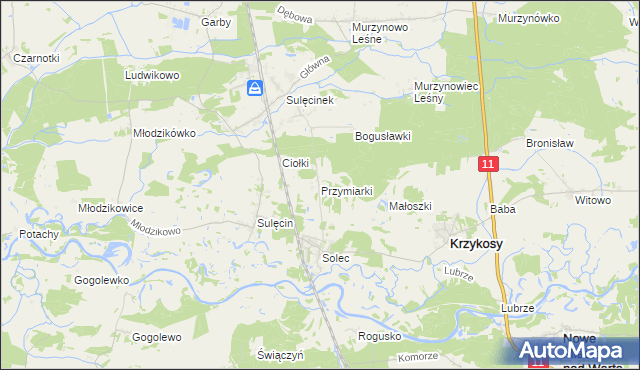 mapa Przymiarki gmina Krzykosy, Przymiarki gmina Krzykosy na mapie Targeo