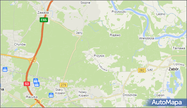 mapa Przytok gmina Zabór, Przytok gmina Zabór na mapie Targeo