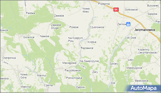 mapa Racławice gmina Jerzmanowice-Przeginia, Racławice gmina Jerzmanowice-Przeginia na mapie Targeo