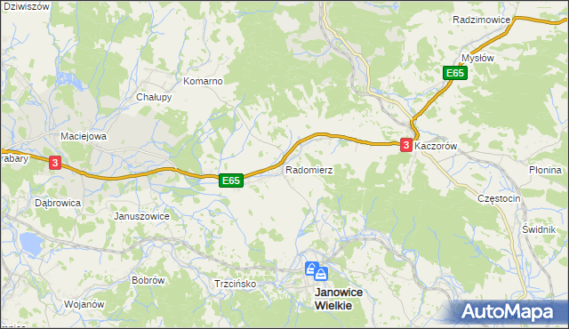 mapa Radomierz gmina Janowice Wielkie, Radomierz gmina Janowice Wielkie na mapie Targeo