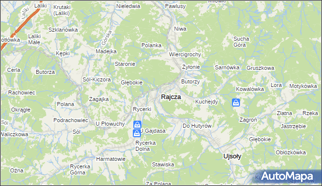 mapa Rajcza, Rajcza na mapie Targeo