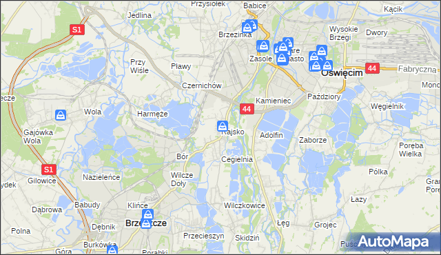 mapa Rajsko gmina Oświęcim, Rajsko gmina Oświęcim na mapie Targeo