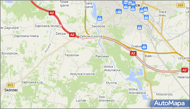 mapa Rakowiec gmina Siedlce, Rakowiec gmina Siedlce na mapie Targeo