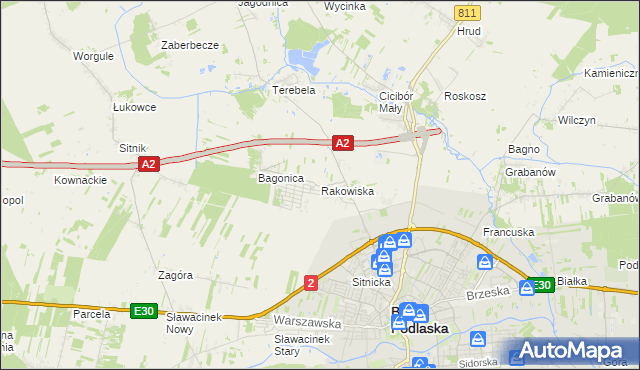 mapa Rakowiska gmina Biała Podlaska, Rakowiska gmina Biała Podlaska na mapie Targeo