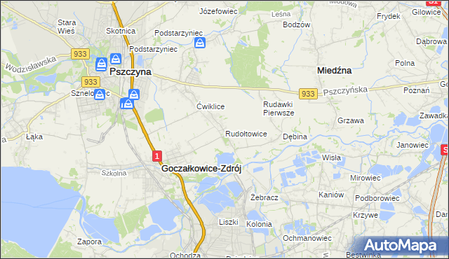 mapa Rudołtowice, Rudołtowice na mapie Targeo