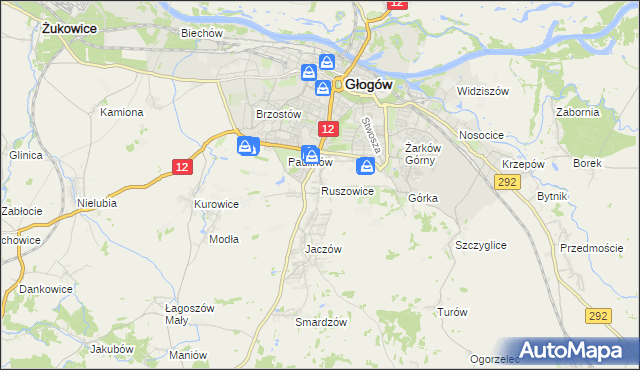 mapa Ruszowice gmina Głogów, Ruszowice gmina Głogów na mapie Targeo