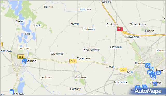 mapa Rycerzewko gmina Pakość, Rycerzewko gmina Pakość na mapie Targeo