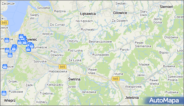 mapa Rychwałdek, Rychwałdek na mapie Targeo