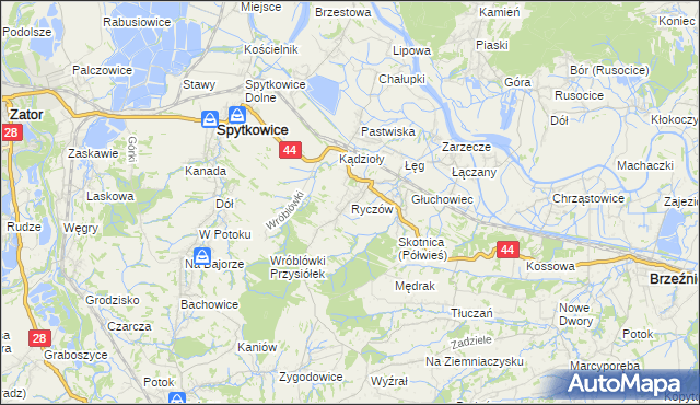 mapa Ryczów gmina Spytkowice, Ryczów gmina Spytkowice na mapie Targeo