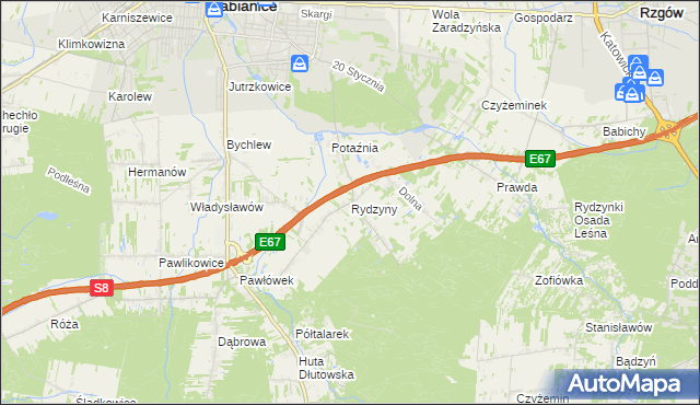 mapa Rydzyny, Rydzyny na mapie Targeo