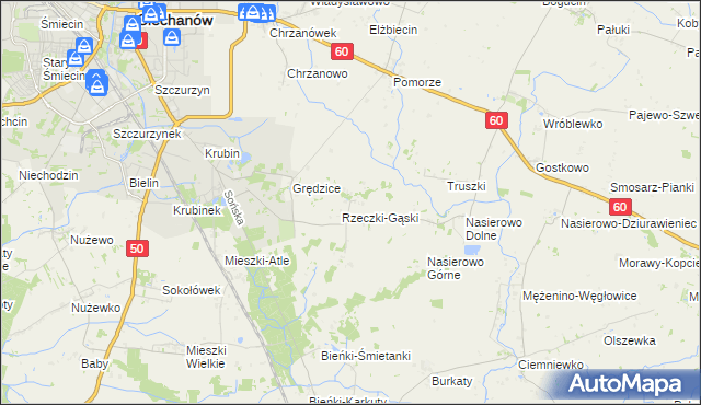 mapa Rzeczki gmina Ciechanów, Rzeczki gmina Ciechanów na mapie Targeo