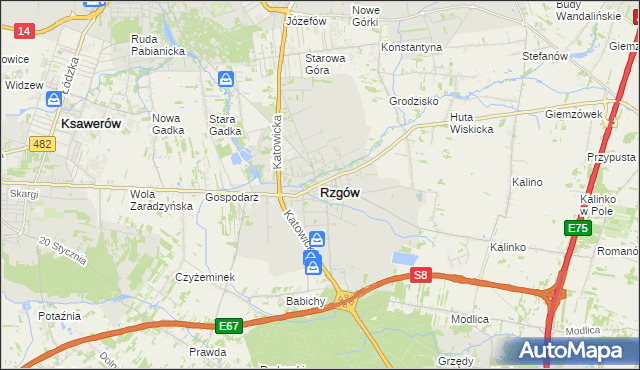 mapa Rzgów powiat łódzki wschodni, Rzgów powiat łódzki wschodni na mapie Targeo