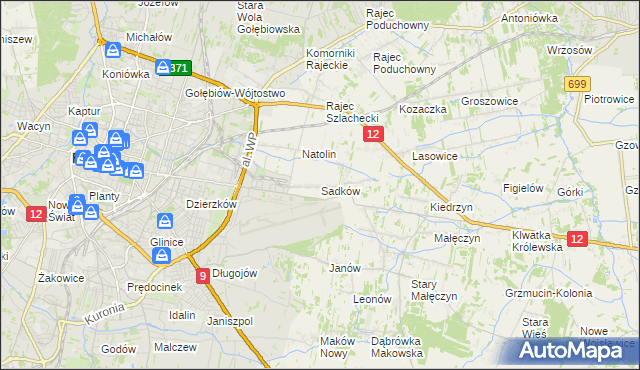 mapa Sadków gmina Jedlnia-Letnisko, Sadków gmina Jedlnia-Letnisko na mapie Targeo