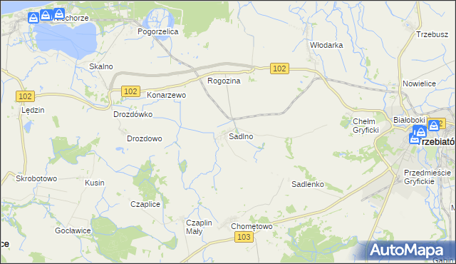 mapa Sadlno gmina Trzebiatów, Sadlno gmina Trzebiatów na mapie Targeo