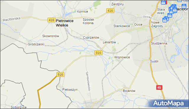 mapa Samborowice gmina Pietrowice Wielkie, Samborowice gmina Pietrowice Wielkie na mapie Targeo