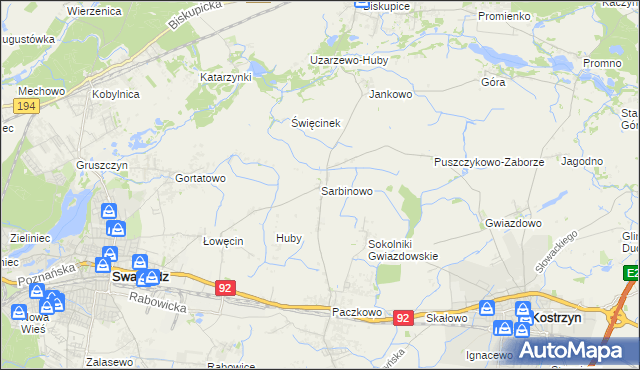 mapa Sarbinowo gmina Swarzędz, Sarbinowo gmina Swarzędz na mapie Targeo