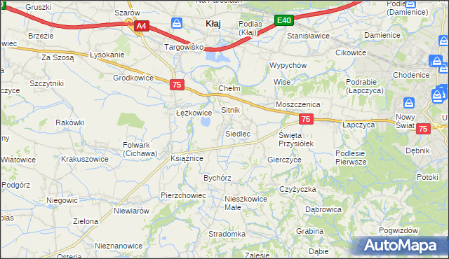 mapa Siedlec gmina Bochnia, Siedlec gmina Bochnia na mapie Targeo