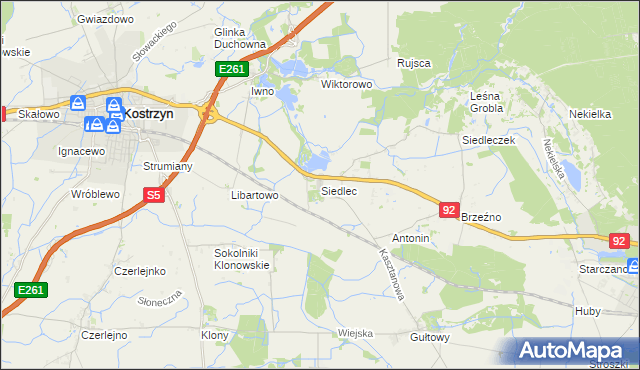 mapa Siedlec gmina Kostrzyn, Siedlec gmina Kostrzyn na mapie Targeo