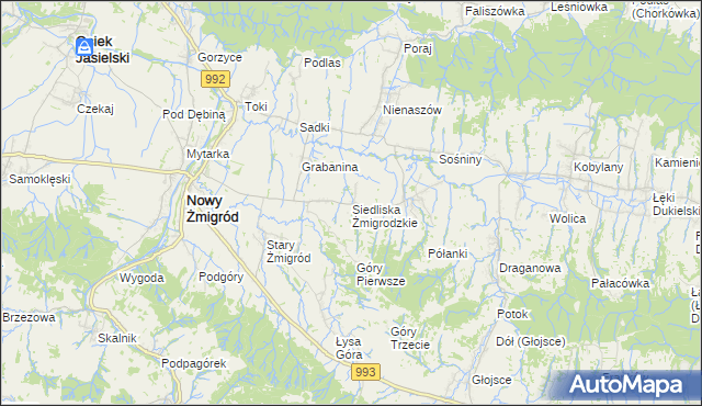 mapa Siedliska Żmigrodzkie, Siedliska Żmigrodzkie na mapie Targeo