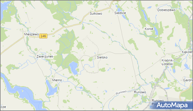 mapa Sielsko gmina Węgorzyno, Sielsko gmina Węgorzyno na mapie Targeo