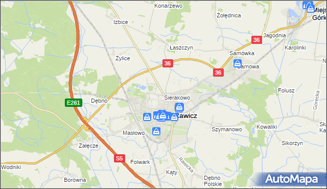 mapa Sierakowo gmina Rawicz, Sierakowo gmina Rawicz na mapie Targeo