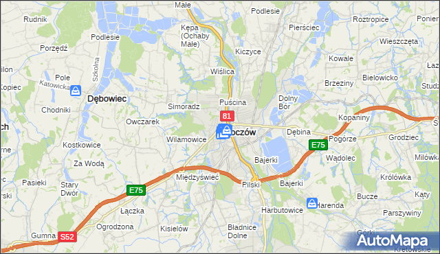 mapa Skoczów powiat cieszyński, Skoczów powiat cieszyński na mapie Targeo