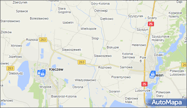 mapa Sławoszewo gmina Kleczew, Sławoszewo gmina Kleczew na mapie Targeo