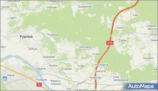 mapa Słomiana gmina Pysznica, Słomiana gmina Pysznica na mapie Targeo