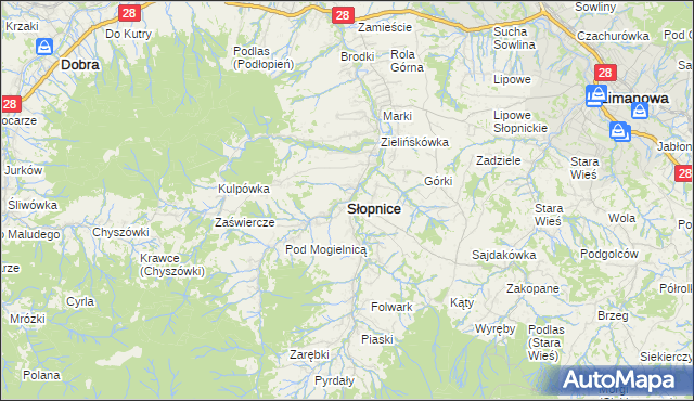 mapa Słopnice, Słopnice na mapie Targeo