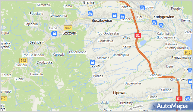 mapa Słotwina gmina Lipowa, Słotwina gmina Lipowa na mapie Targeo
